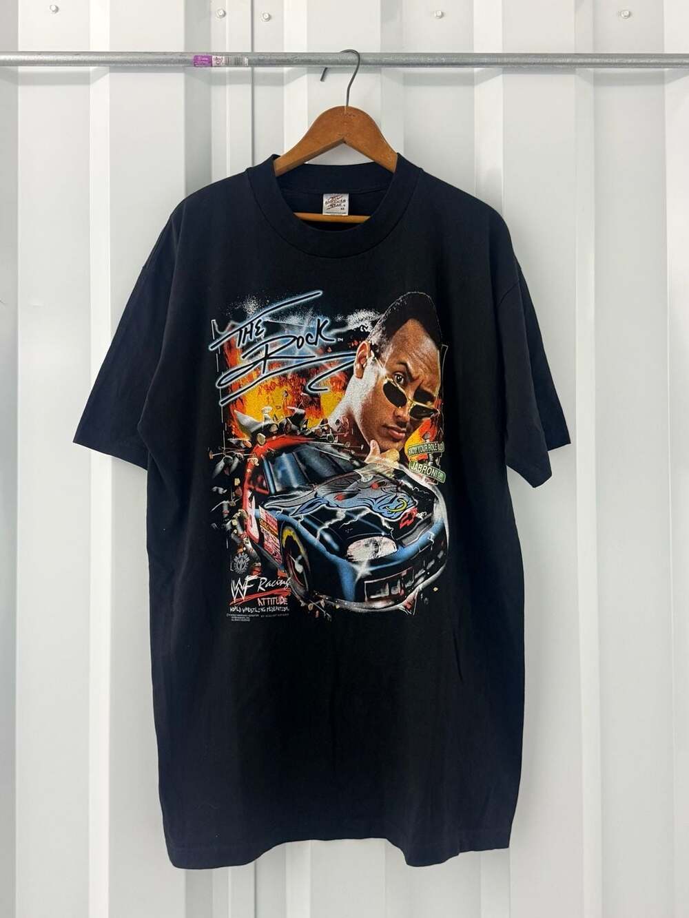 Vintage 1999 WWF Racing The Rock Shirt XL Attitude Era Wrestling NASCAR Graphic